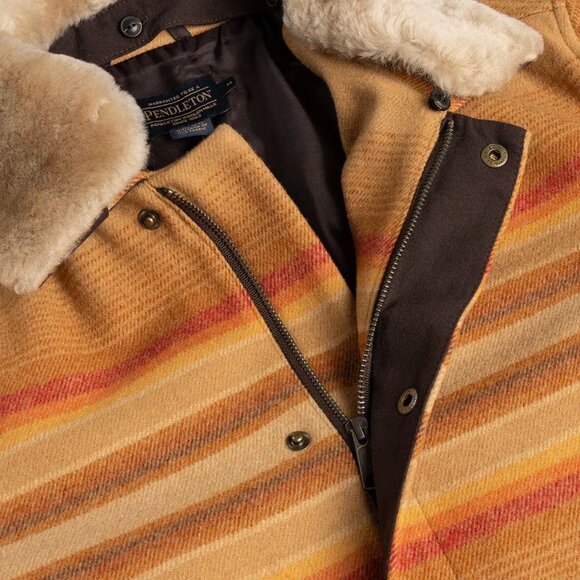 New Mens Pendleton Silverton Shearling Wool Coat Jacket Ralston Stripe XL Sunset - Picture 4 of 7